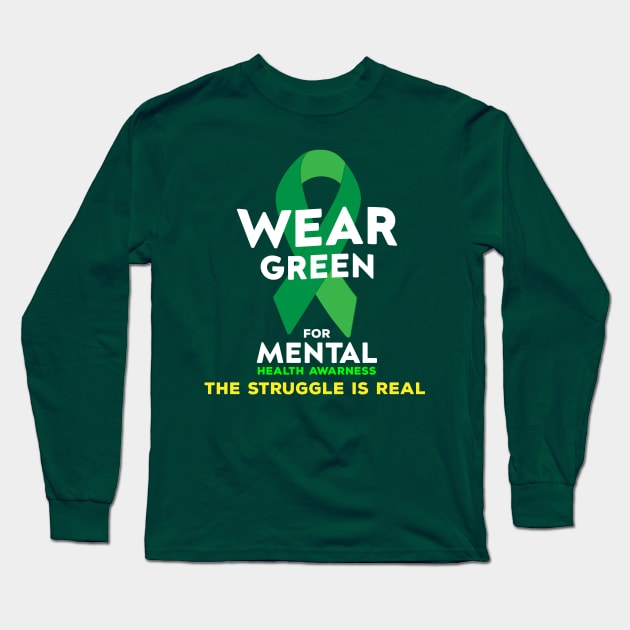 Wear Green For Mental Health Awareness Month Green Ribbon Long Sleeve T-Shirt by NASSER43DZ